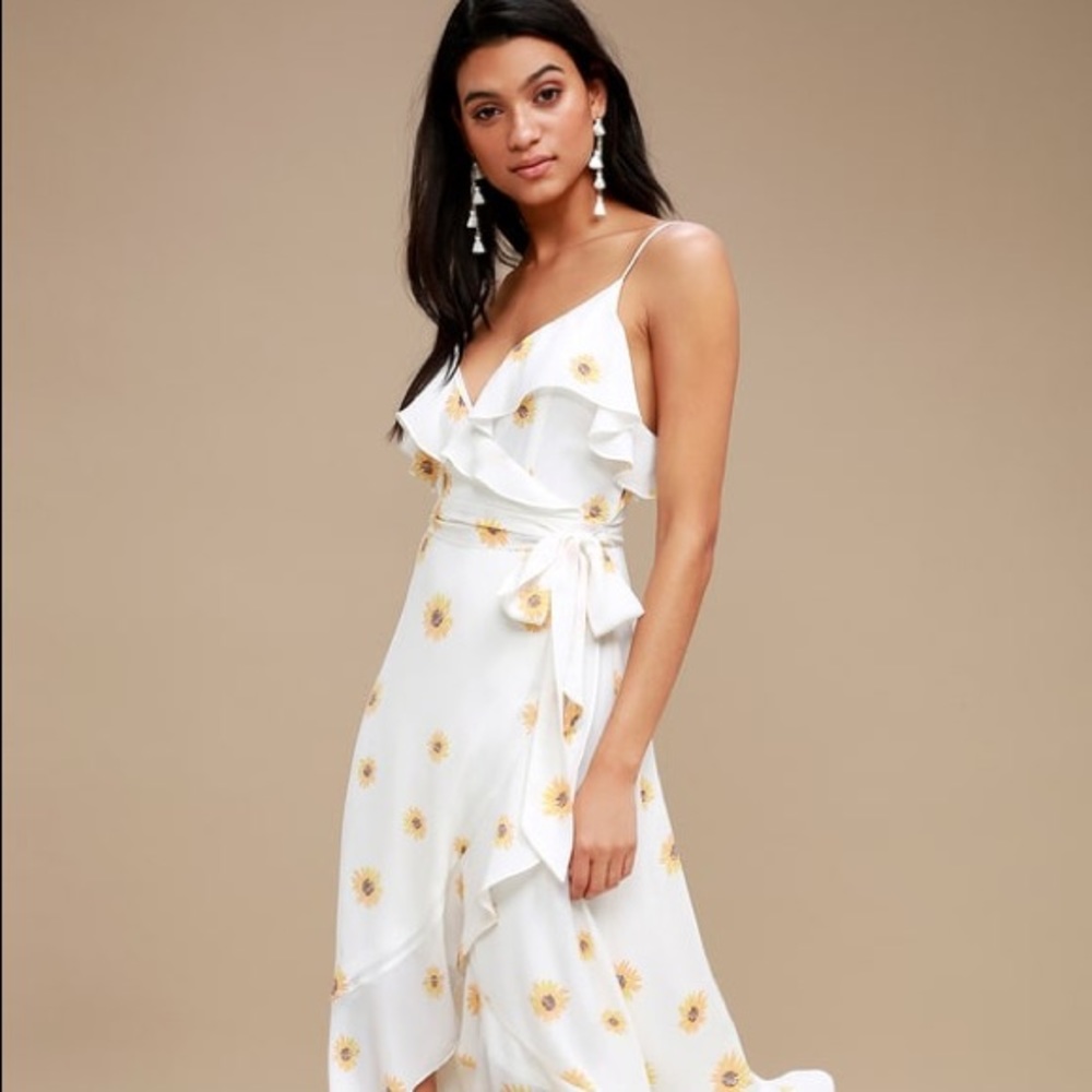NWT Lulus White Floral Print High-Low Wrap Dress